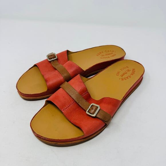 Kork-Ease Downey Leather Slide Sandals Coral Brown Buckle Straps Size 9 - Picture 1 of 11